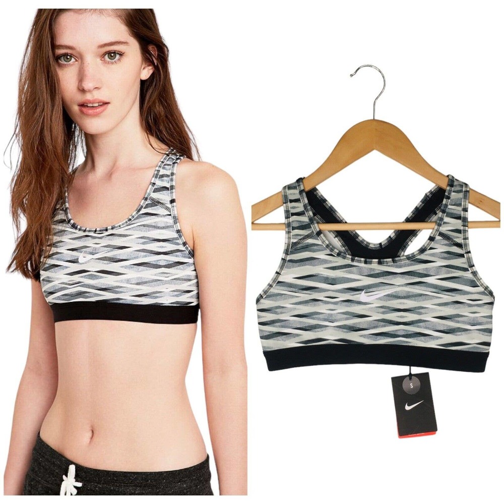 Nike women's gray white patterned sports bra